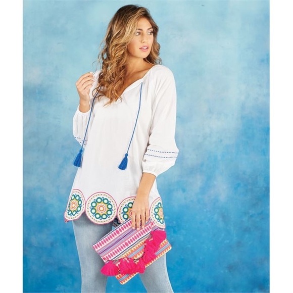 Mud Pie Monaco Embroidered Tunic Size Large - Picture 2 of 6